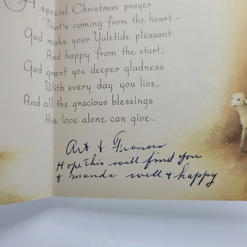 Vintage Mary‎ Jesus Lambs Christmas Card Unused Religious Art Frameworthy